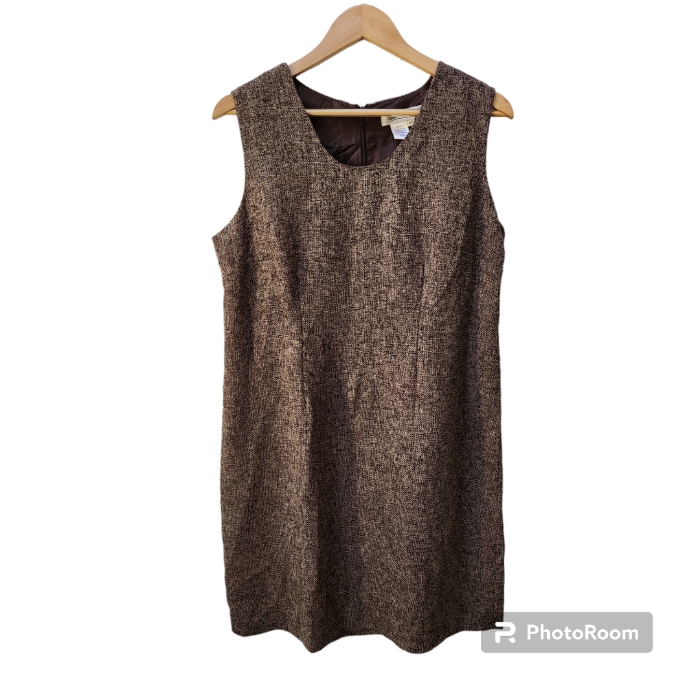 Coldwater Creek brown tweed herringbone dress women's size 16
